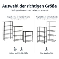 Amazon Basics 5 szintes állítható magasságú polcrendszer, 795 kg teherbírás, szintező lábakkal, fekete, 36 x 91 x 183 cm 5