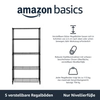 Amazon Basics 5 szintes állítható magasságú polcrendszer, 795 kg teherbírás, szintező lábakkal, fekete, 36 x 91 x 183 cm 3