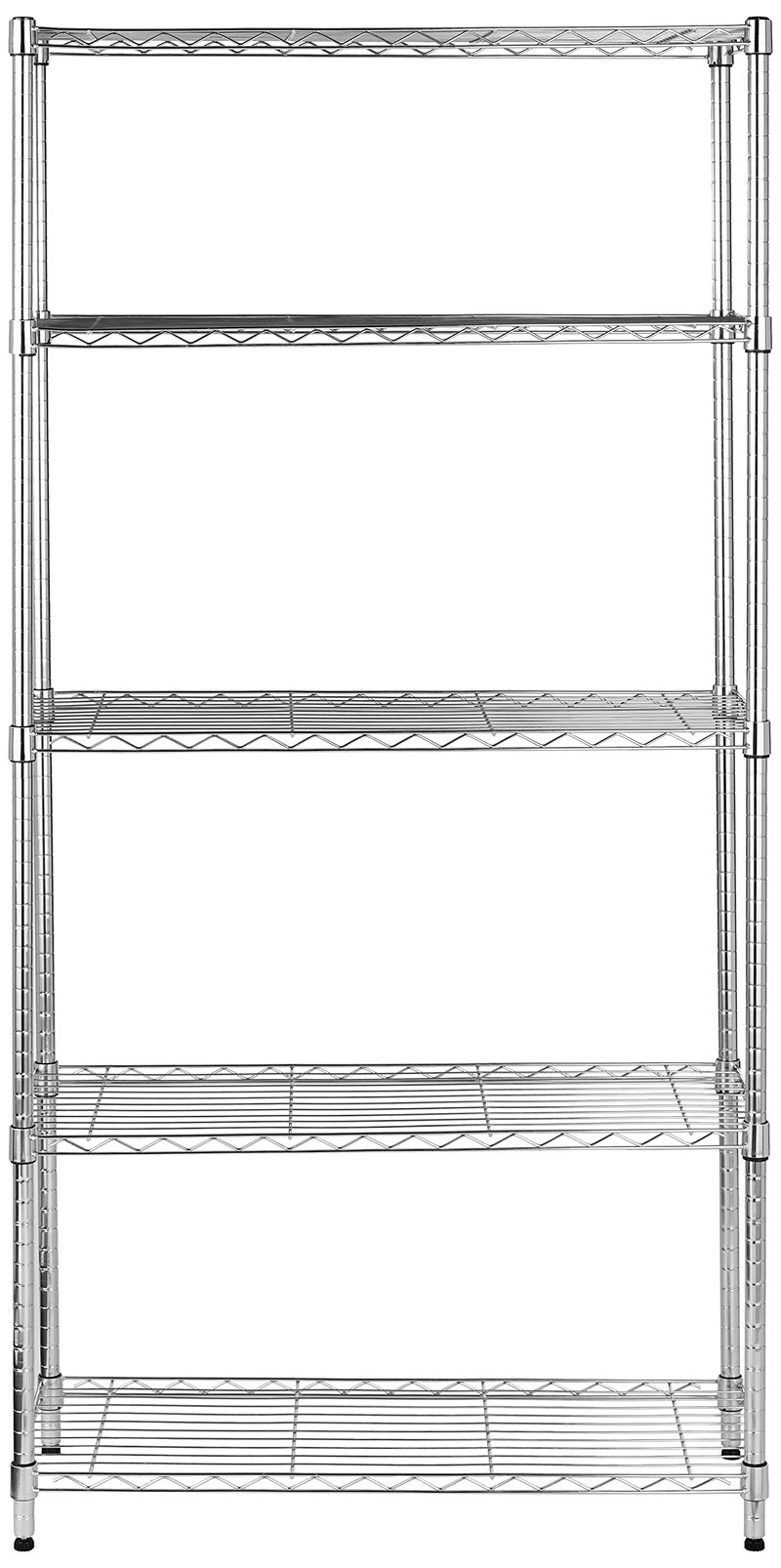 Amazon Basics 5 szintes állítható magasságú tárolóállvány, 453 kg teherbírás, krómozott, 36 x 91 x 183 cm