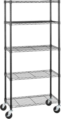 Raft de depozitare Amazon Basics cu 5 niveluri, cu roți de 4", picioare reglabile, capacitate de încărcare 680 kg, negru, cu roți 1