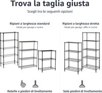 Raft de depozitare Amazon Basics cu 5 niveluri, cu roți de 4", picioare reglabile, capacitate de încărcare 680 kg, negru, cu roți 4