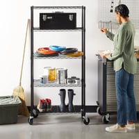 Raft de depozitare Amazon Basics cu 5 niveluri, cu roți de 4", picioare reglabile, capacitate de încărcare 680 kg, negru, cu roți 6