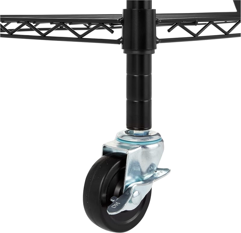 Raft de depozitare Amazon Basics cu 5 niveluri, cu roți de 4", picioare reglabile, capacitate de încărcare 680 kg, negru, cu roți