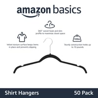 Amazon Basics 50-dielna súprava zamatových ramienok na košele a šaty, priestorovo úsporný dizajn, čierna 2