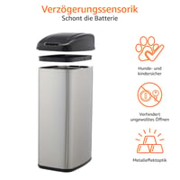 Amazon Basics 50-litrový nerezový odpadkový kôš so senzorom pohybu do úzkych priestorov, strieborný/čierny, bezdotykové otváranie 3