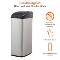Amazon Basics 50-litrový nerezový odpadkový kôš so senzorom pohybu do úzkych priestorov, strieborný/čierny, bezdotykové otváranie 5