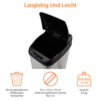 Amazon Basics 50-litrový nerezový odpadkový kôš so senzorom pohybu do úzkych priestorov, strieborný/čierny, bezdotykové otváranie 4