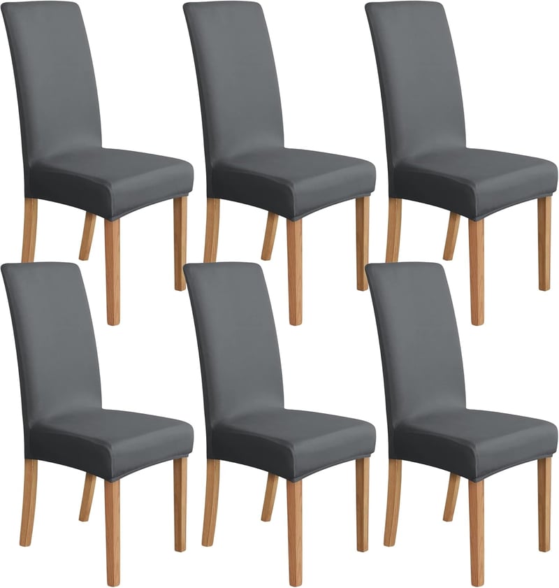 Amazon Basics 6 darabos nyújtható étkezőszék huzat szett sötétszürke - 6 Stück, Darkgray, solid