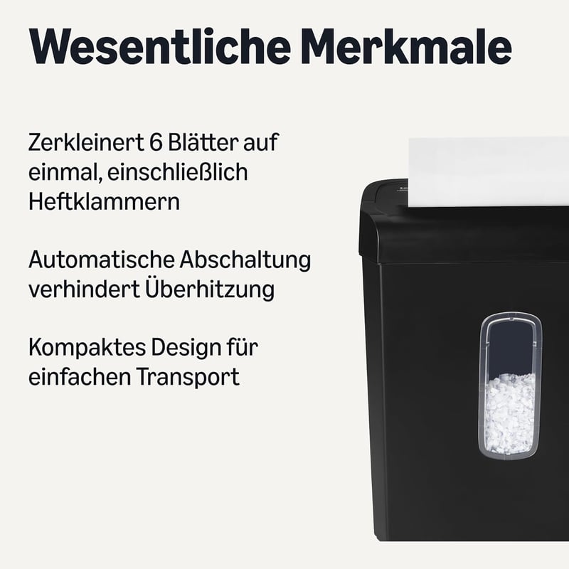 Amazon Basics 6 lapos keresztvágó papírmegsemmisítő hitelkártyával 14L fekete