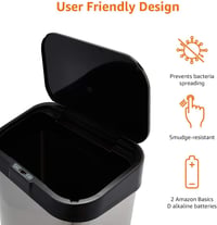 Amazon Basics 60L rozsdamentes acél szenzoros szemetes, fekete-ezüst - 60-Liter, Rectangular 5