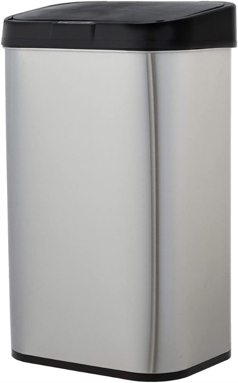 Amazon Basics 60L rozsdamentes acél szenzoros szemetes, fekete-ezüst - 60-Liter, Rectangular