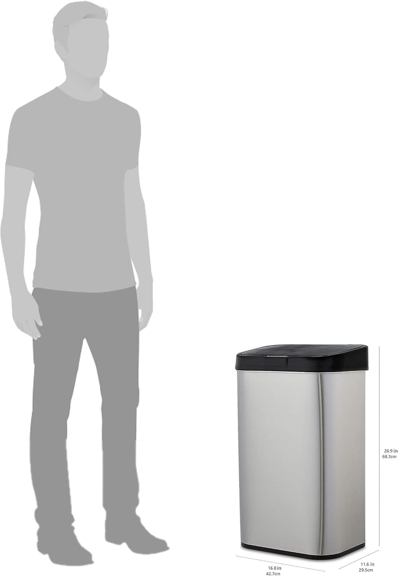 Amazon Basics 60L rozsdamentes acél szenzoros szemetes, fekete-ezüst - 60-Liter, Rectangular