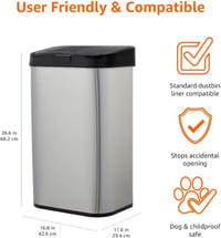 Amazon Basics 60L rozsdamentes acél szenzoros szemetes, fekete-ezüst - 60-Liter, Rectangular 3
