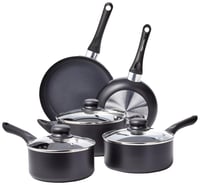 Amazon Basics set od 8 keramičkih posuda s neprijanjajućim slojem i poklopcima, za plinske i električne štednjake, crni 1