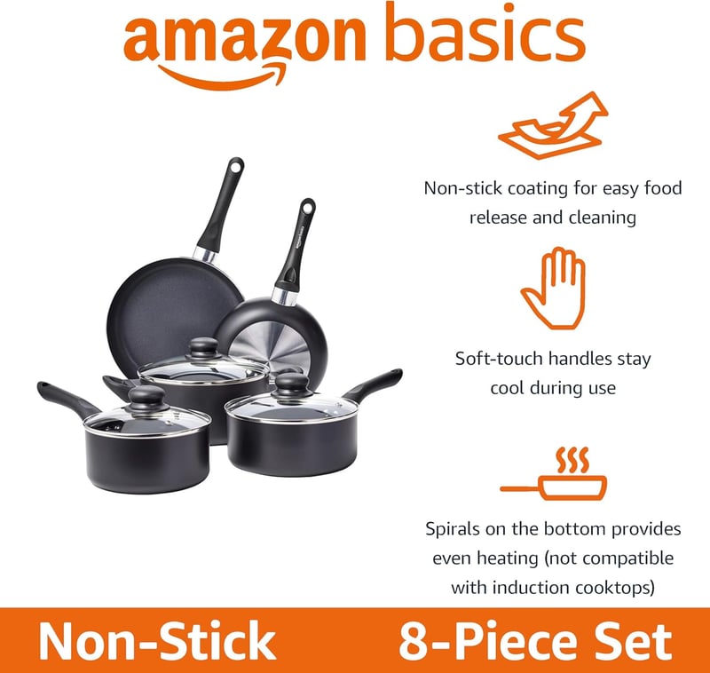 Amazon Basics 8 részes tapadásmentes edénykészlet fekete - 8-Piece, Non Stick
