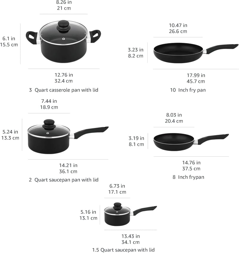 Amazon Basics 8 részes tapadásmentes edénykészlet fekete - 8-Piece, Non Stick