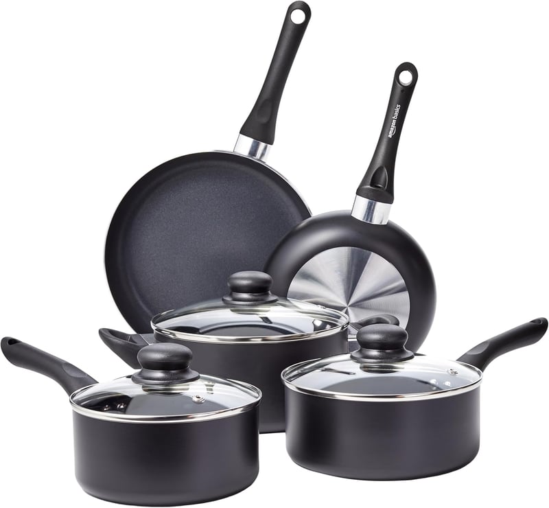 Amazon Basics 8 részes tapadásmentes edénykészlet fekete - 8-Piece, Non Stick