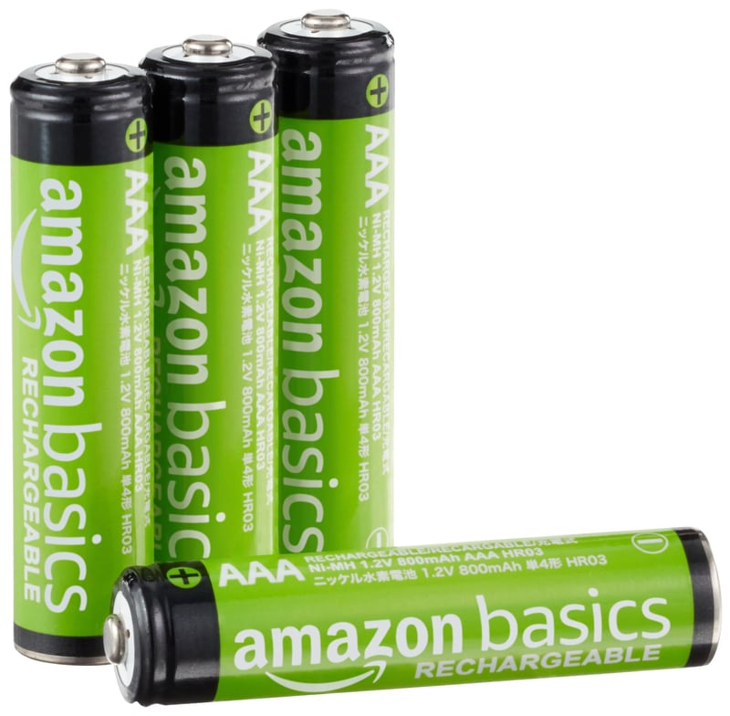 Nabíjateľné batérie Amazon Basics AAA NiMH, 4 ks – 800 mAh, 1,2 V, až 1000-krát nabíjateľné, vopred nabité mikrotužkové akumulátory