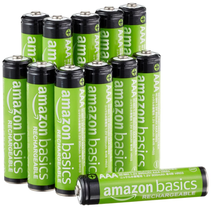 Nabíjateľné mikrotužkové batérie Amazon Basics AAA NiMH, 12 ks – 800 mAh, 1,2 V, až 1000 nabíjacích cyklov, prednabité