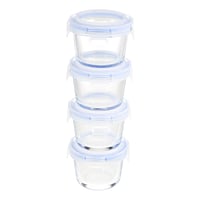 Amazon Basics ABL001 staklena posuda za pohranu s plavim poklopcem, 120 ml, set od 4 komada, prozirna 1