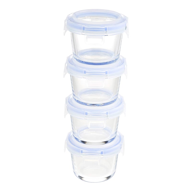 Amazon Basics ABL001 staklena posuda za pohranu s plavim poklopcem, 120 ml, set od 4 komada, prozirna
