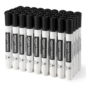 Amazon Basics markere pentru tablă albă, cu miros redus, vârf subțire, negru, 36 bucăți