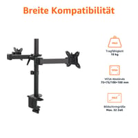 Amazon Basics nastaviteľný držiak na dva monitory, pre 13-32 palcové displeje, max. 10 kg/rameno, VESA 75x75/100x100, čierny 2