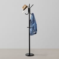 Amazon Basics Stojan na oblečenie a klobúky, 8 háčikov, čierny, 29,5 x 29,5 x 167 cm, so stojanom na dáždniky — škrabance (stav: pozri 2. obrázok) 8