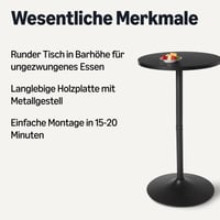 Amazon Basics barski stol, okrugli bistro stol za doručak za unutarnju upotrebu, 59,9 x 59,9 x 106,4 cm, crni 3