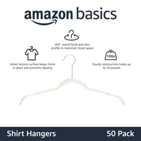 Amazon Basics baršunaste vješalice za košulje i haljine, boja slonovače, pakiranje od 50 komada, širina 41,4 cm 2