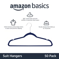 Set umerașe din catifea Amazon Basics – Subțiri, antiderapante, bleumarin/argintiu, 50 buc. 2