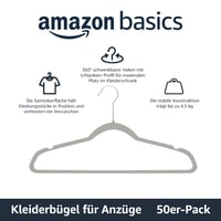 Amazon Basics baršunaste vješalice za odijela – sive, tanke, neklizajuće, pakiranje od 50 komada 2