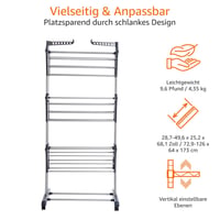 Amazon Basics Vnútorný vežový sušiak na bielizeň so sklápacími krídlami, 4 poschodia, sivý, 126x64x173 cm, nosnosť 24 kg 7