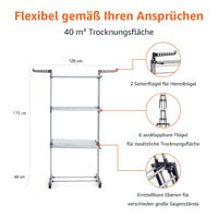 Amazon Basics Vnútorný vežový sušiak na bielizeň so sklápacími krídlami, 4 poschodia, sivý, 126x64x173 cm, nosnosť 24 kg 3
