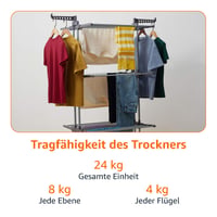 Amazon Basics Vnútorný vežový sušiak na bielizeň so sklápacími krídlami, 4 poschodia, sivý, 126x64x173 cm, nosnosť 24 kg 5