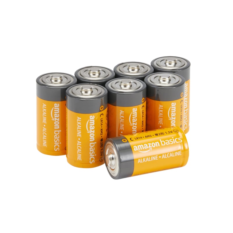 Alkalické batérie Amazon Basics typu C (malé mono) 1,5 V – 8 ks, životnosť 5 rokov