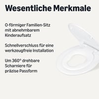 Amazon Basics obiteljska WC daska s dječjim prstenom, O-oblik, funkcija mekog zatvaranja, bijela, univerzalna veličina, antistatična ureja i porculanski premaz 2