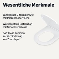 WC sedadlo Amazon Basics v tvare D, biele, so systémom pomalého sklápania Soft Close, rýchloupínacími pántmi, univerzálnou veľkosťou, antistatickým močovinovým povrchom a porcelánovou úpravou 2