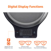Cântar de bucătărie digital Amazon Basics cu afișaj LCD, oțel inoxidabil, fără BPA, max. 5 kg, negru, baterii incluse 3