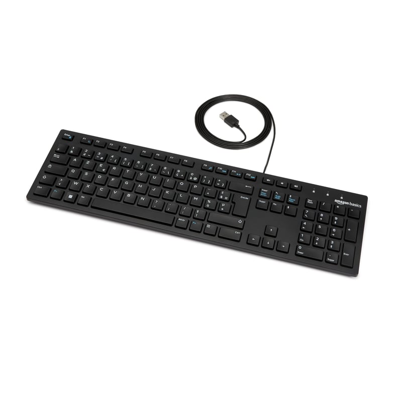 Tastatură Amazon Basics discretă cu fir, USB, layout francez, negru mat