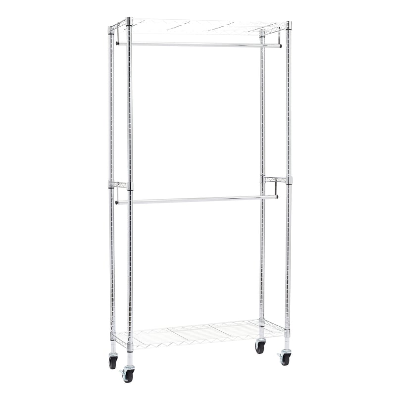 Amazon Basics dvostruki stalak za odjeću s podesivim policama, kromirani metal, nosivost do 181 kg, 91x35,5x183 cm, za spavaću sobu i hodnik