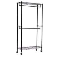 Raft dublu pentru haine Amazon Basics cu roți, polițe reglabile pe înălțime, metal negru, capacitate max. 181 kg, 91x35,5x183 cm, pentru dormitor și hol 1