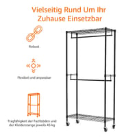 Raft dublu pentru haine Amazon Basics cu roți, polițe reglabile pe înălțime, metal negru, capacitate max. 181 kg, 91x35,5x183 cm, pentru dormitor și hol 2