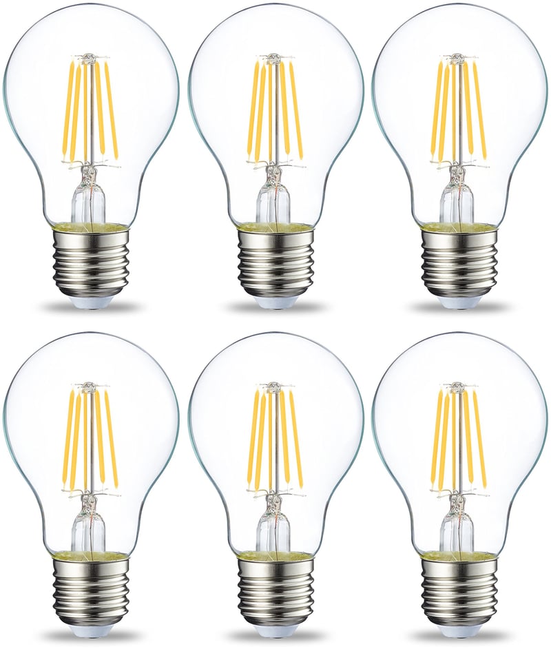 LED žiarovka Amazon Basics E27, 4,3 W (ekvivalent 40 W), teplá biela, 2700 K, číre vlákno, nestmievateľná, 6 ks