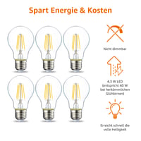 LED žiarovka Amazon Basics E27, 4,3 W (ekvivalent 40 W), teplá biela, 2700 K, číre vlákno, nestmievateľná, 6 ks 4