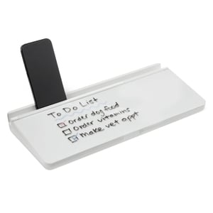 Tablă albă de birou din sticlă securizată Amazon Basics cu organizator, 3 markere și burete de șters, 40,1x17,3 cm, alb