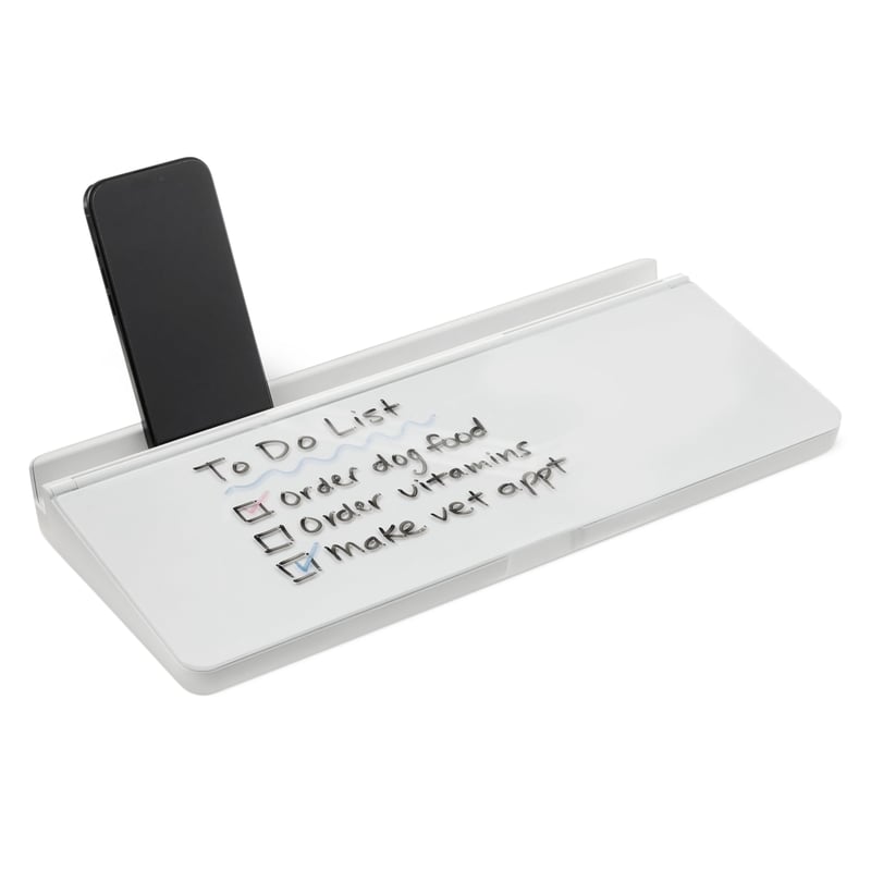 Stolová tabuľa Amazon Basics z tvrdeného skla s organizérom, 3 fixkami a hubkou, 40,1 x 17,3 cm, biela