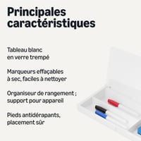 Stolová tabuľa Amazon Basics z tvrdeného skla s organizérom, 3 fixkami a hubkou, 40,1 x 17,3 cm, biela 2