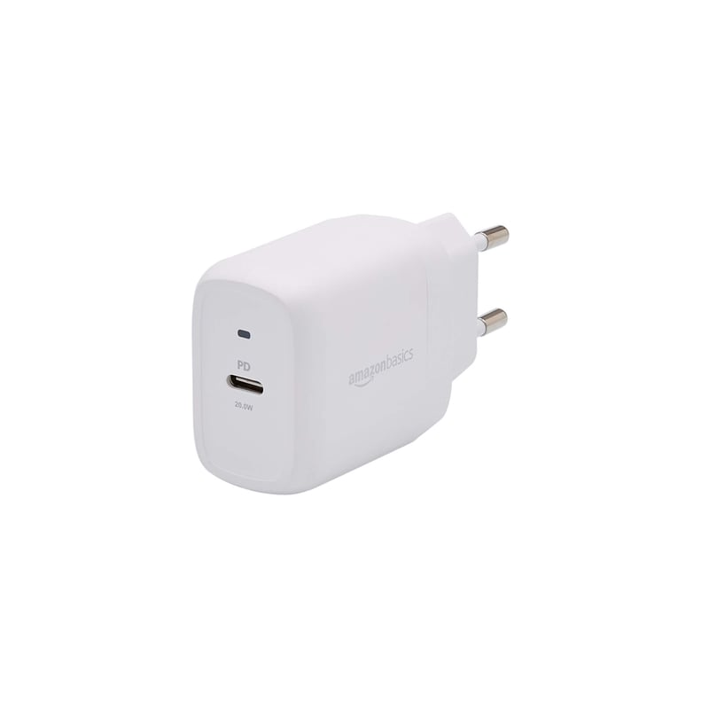 Sieťová nabíjačka Amazon Basics USB-C, 20 W, biela, EU konektor, kompaktný sieťový adaptér