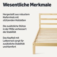 Amazon Basics Jednolôžková posteľ s čelom, rám postele z masívneho borovicového dreva s lamelovým roštom, 90x200 cm, biela 3